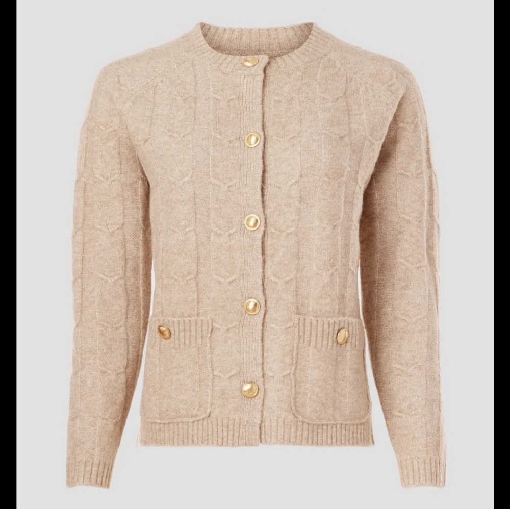 Women's Large Rosetta Getty Beige Sweater with Gold Buttons